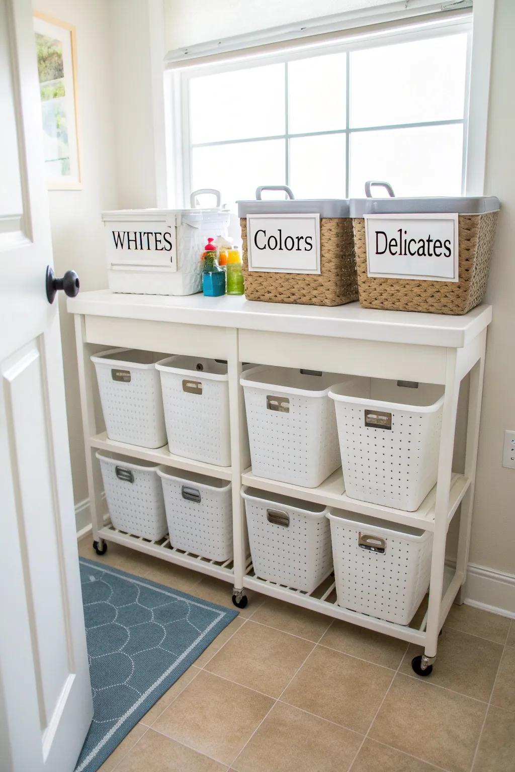 Sorted bins make laundry a snap.