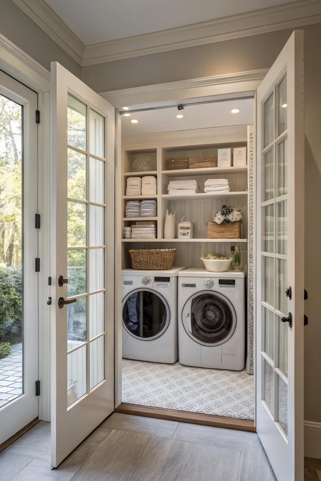 French doors bring light and elegance to your laundry area.