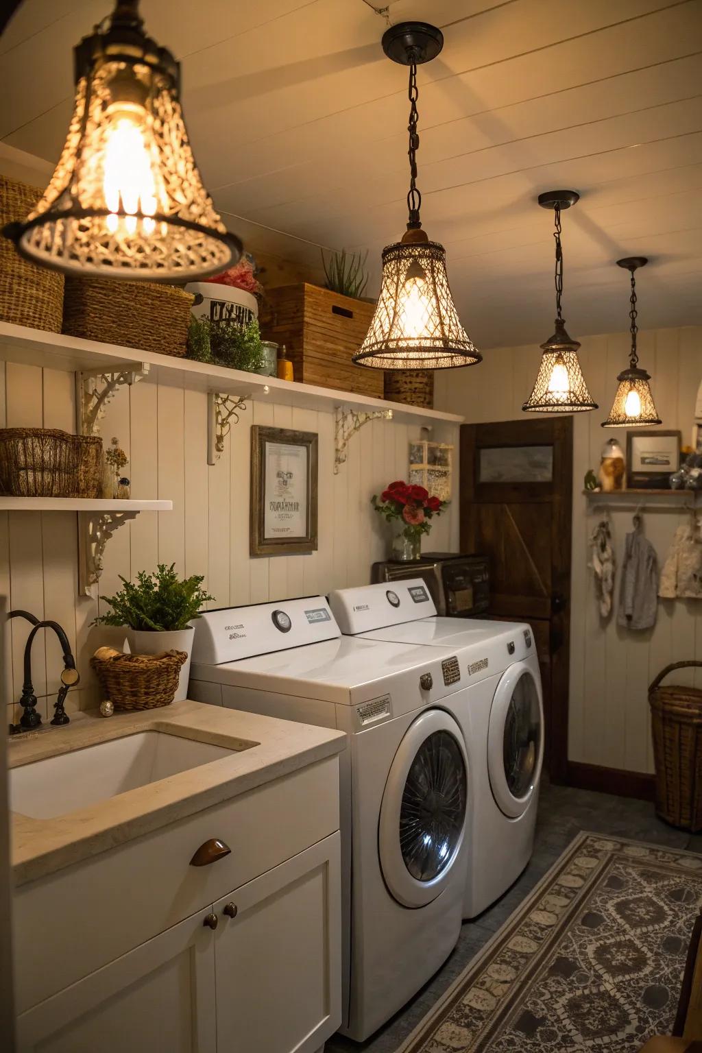 Retro lighting fixtures fill your laundry area with character and warmth.