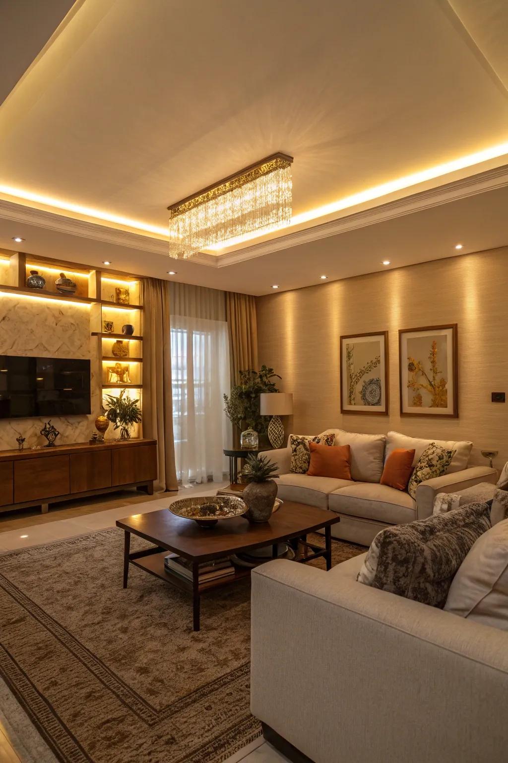 Elegant atmosphere produced by LED cove lighting.