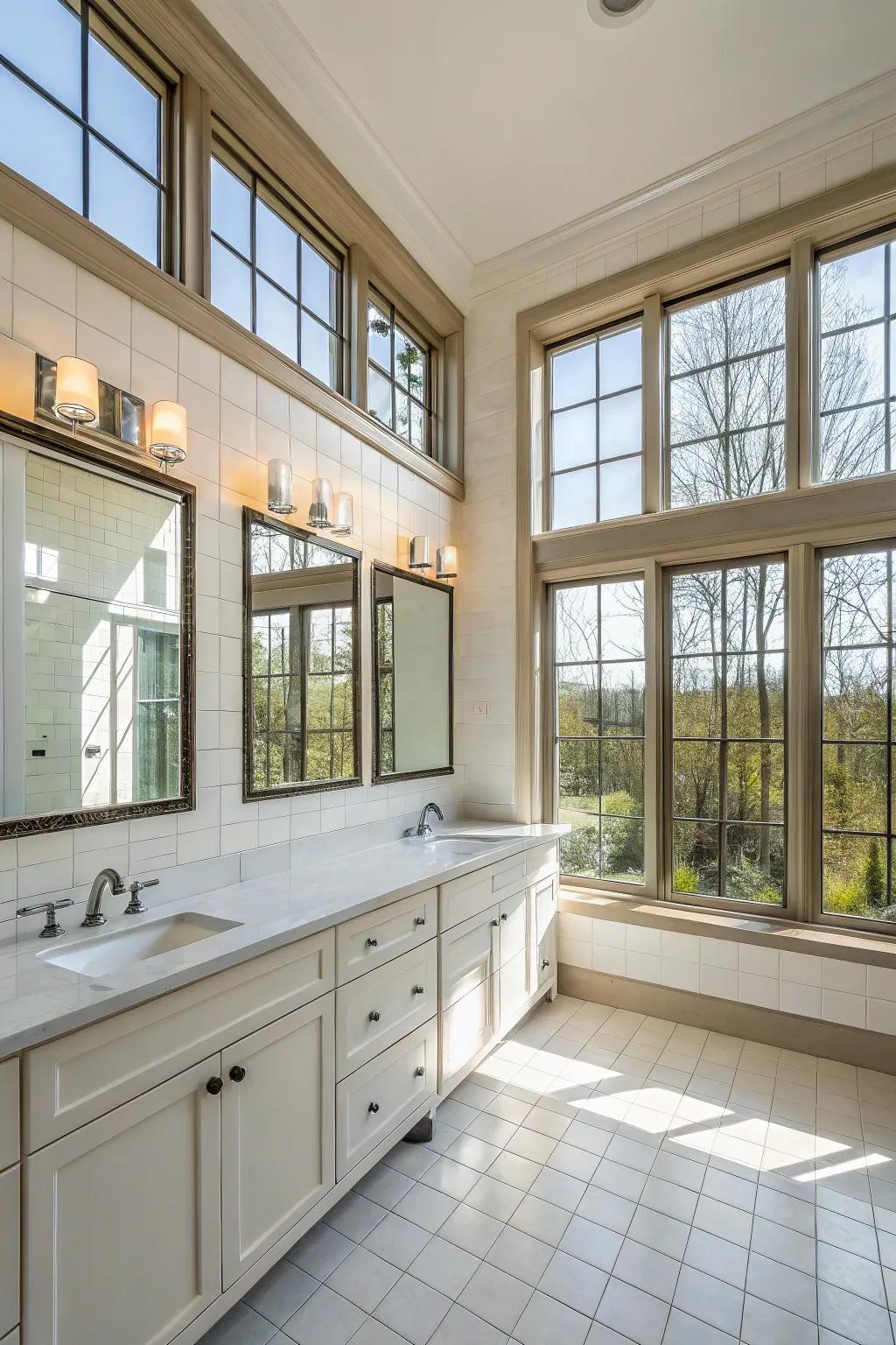 Natural light amplifies the radiance and beauty of a bright-colored bathroom.