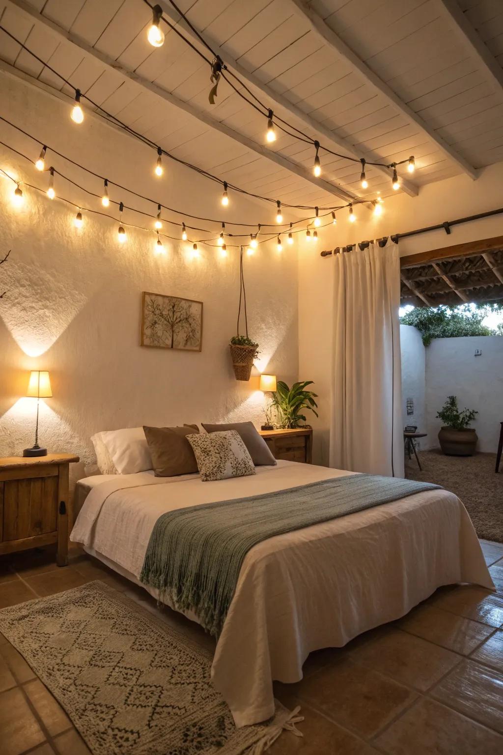 A serene bedroom enhanced with ambient nightstand lights.