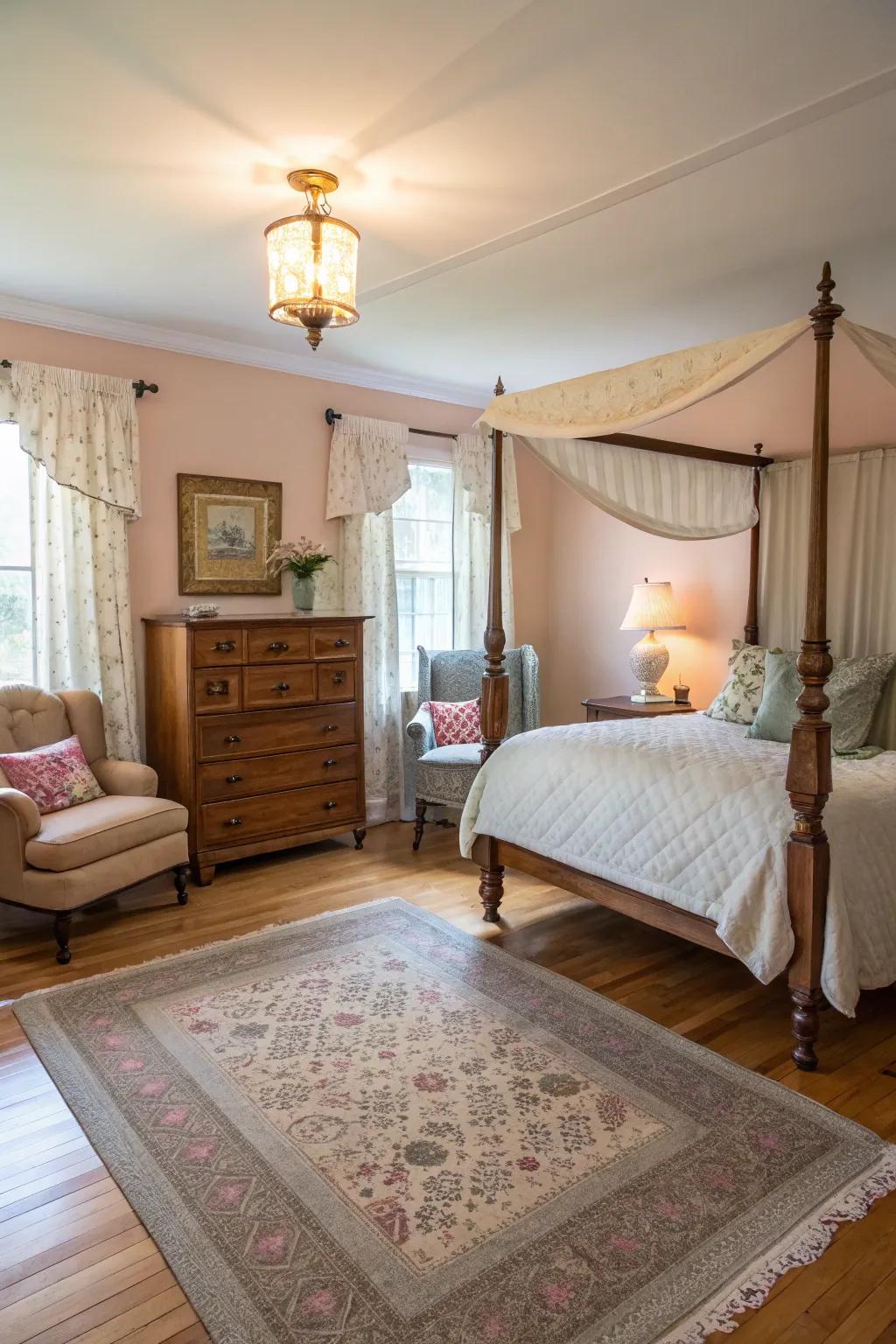 Vintage components bringing charm to a pale timber floor sleeping quarter.