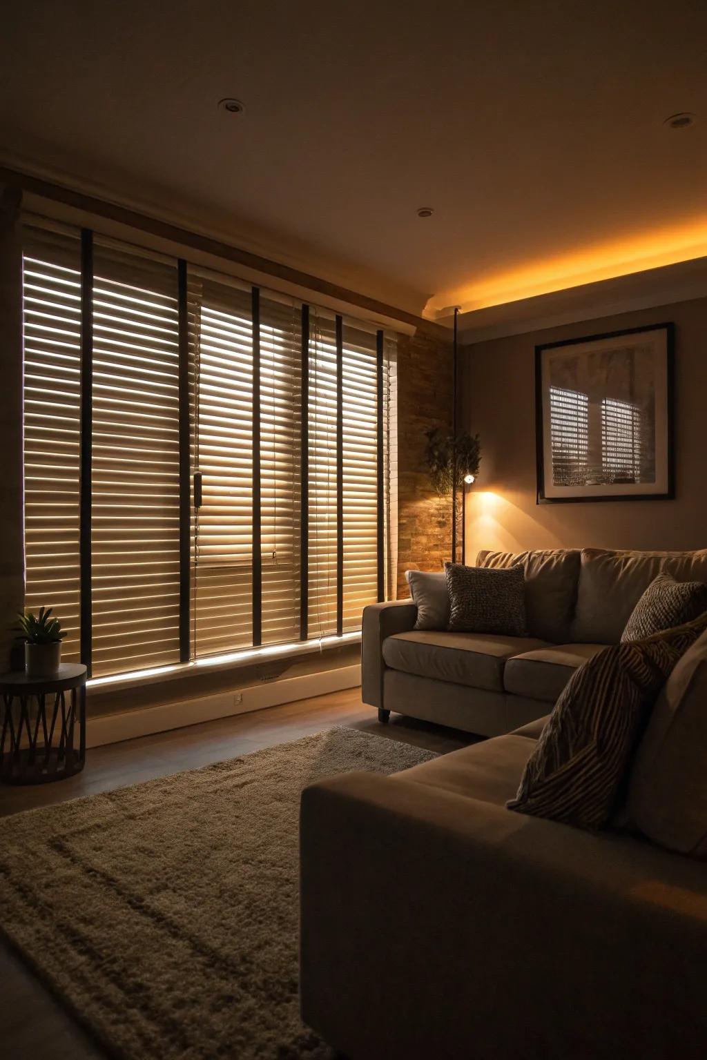 For the ideal movie night, use room darkening window treatments.