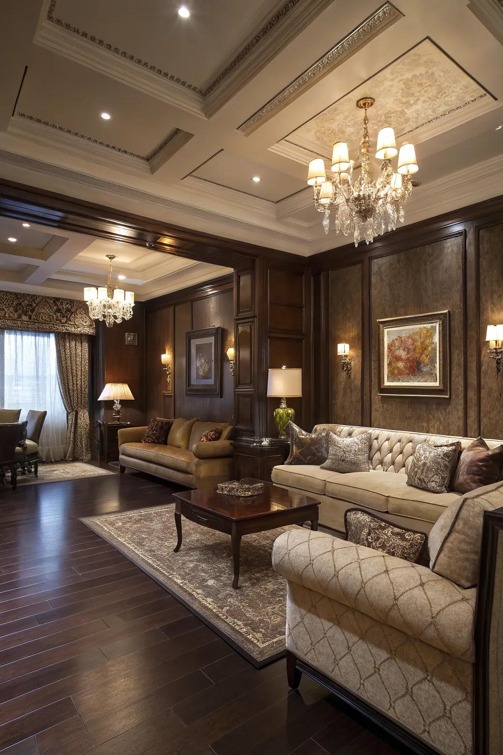 Deep wood hues infuse drama and depth into your living area design.