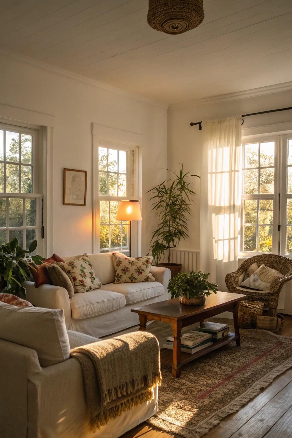 Cozy whites for a welcoming and warm space.