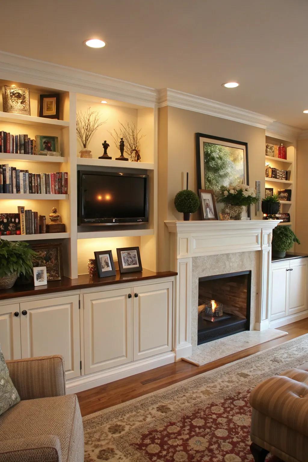 Integrated storage offers organization and a polished look.
