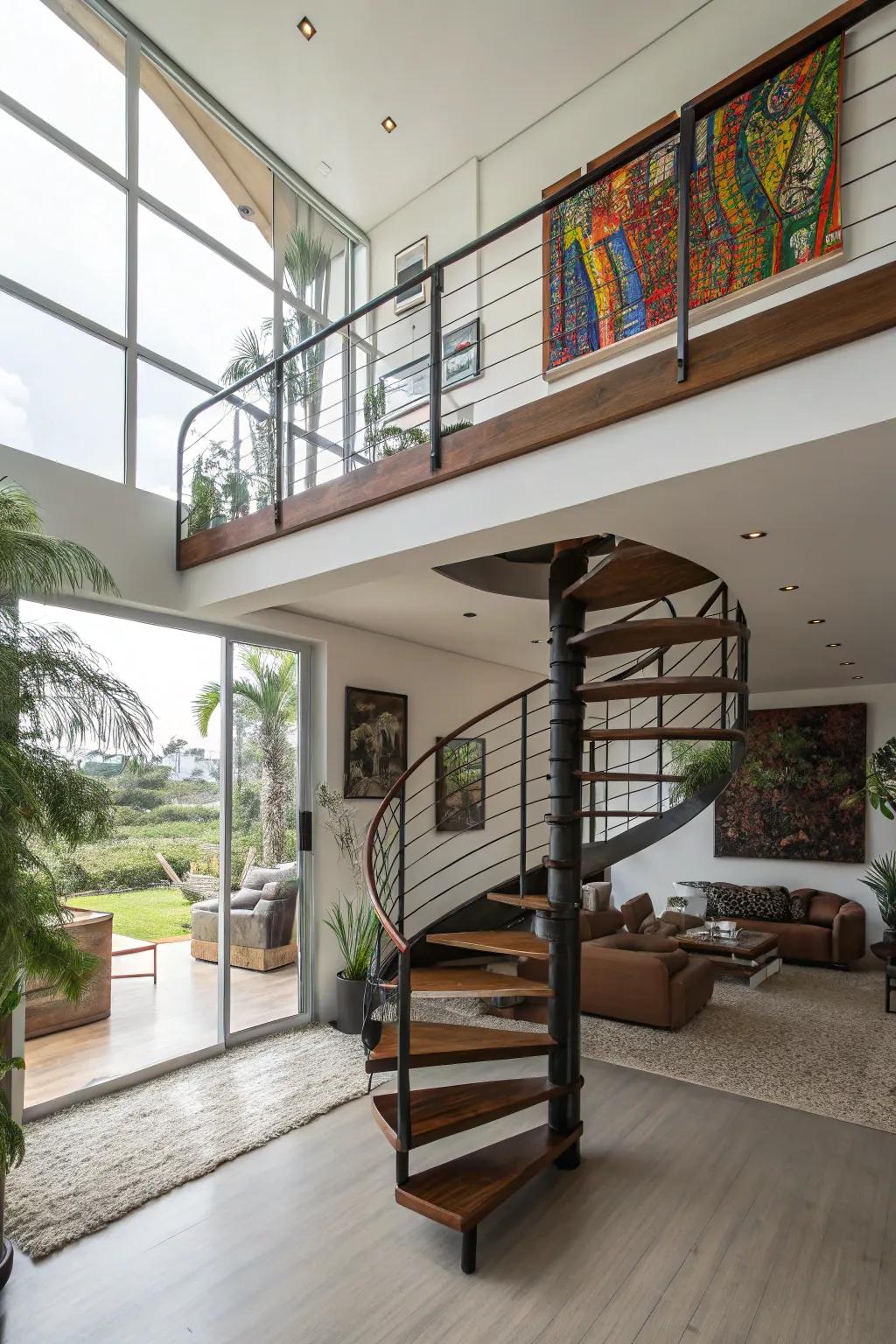 Remarkable winding staircase for loft access.