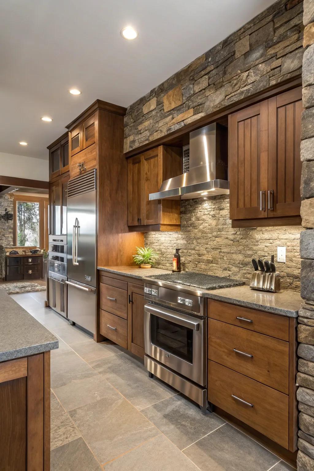 An unified mix of materials in this resourceful kitchen style.