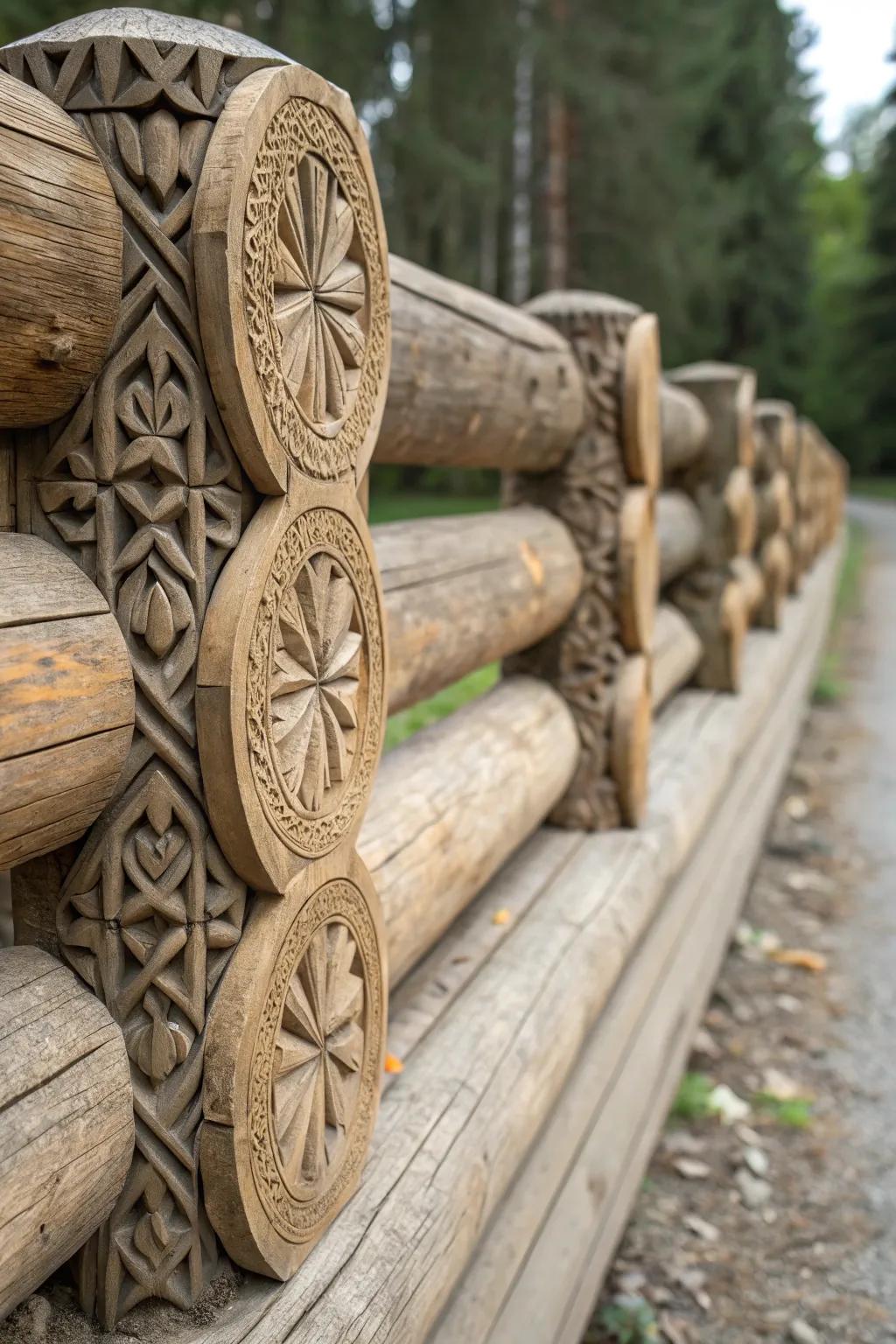 Creative log ends contribute a distinct touch to any fence.