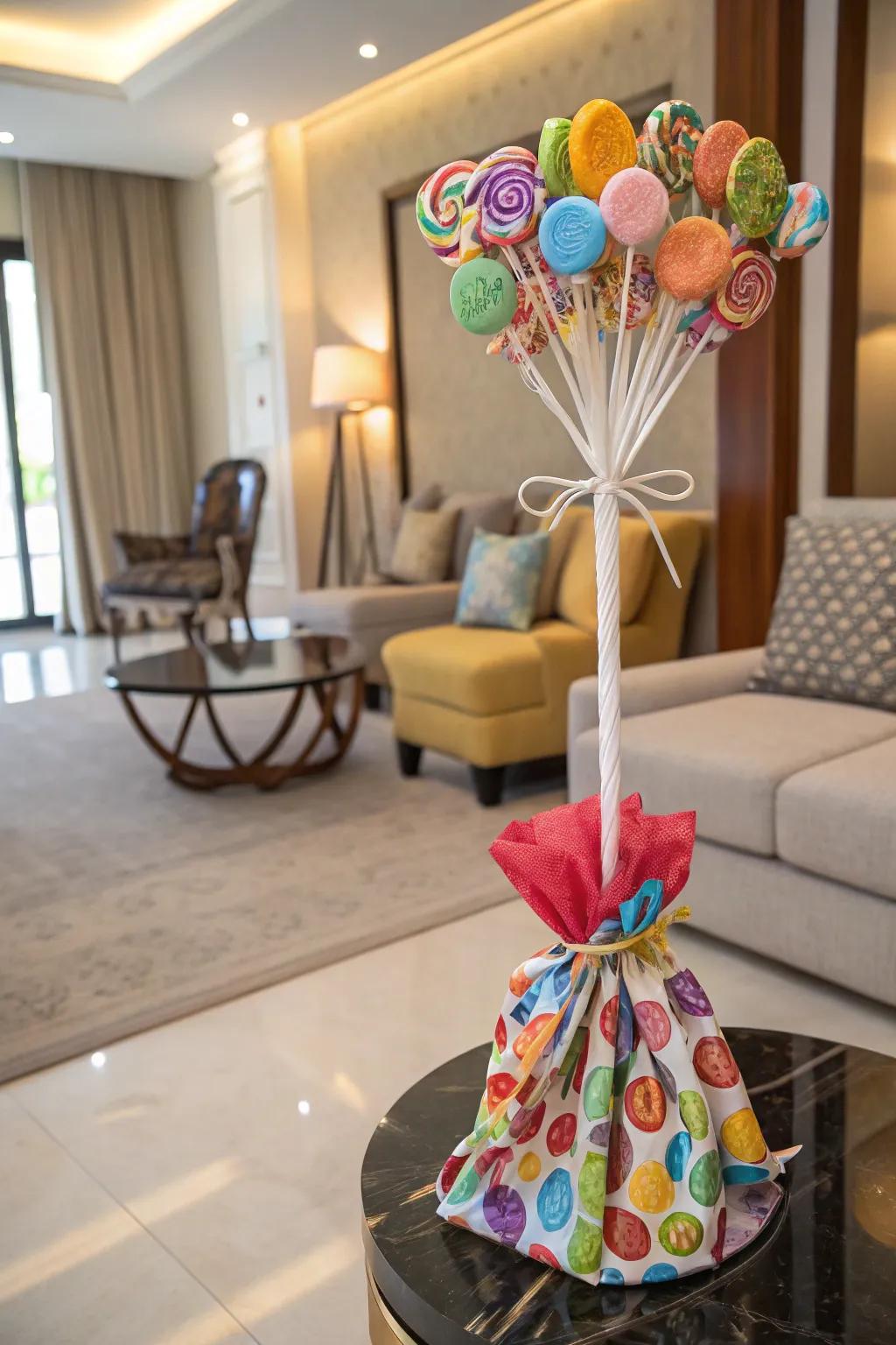 A covered base enhances the presentation with elegance and style.
