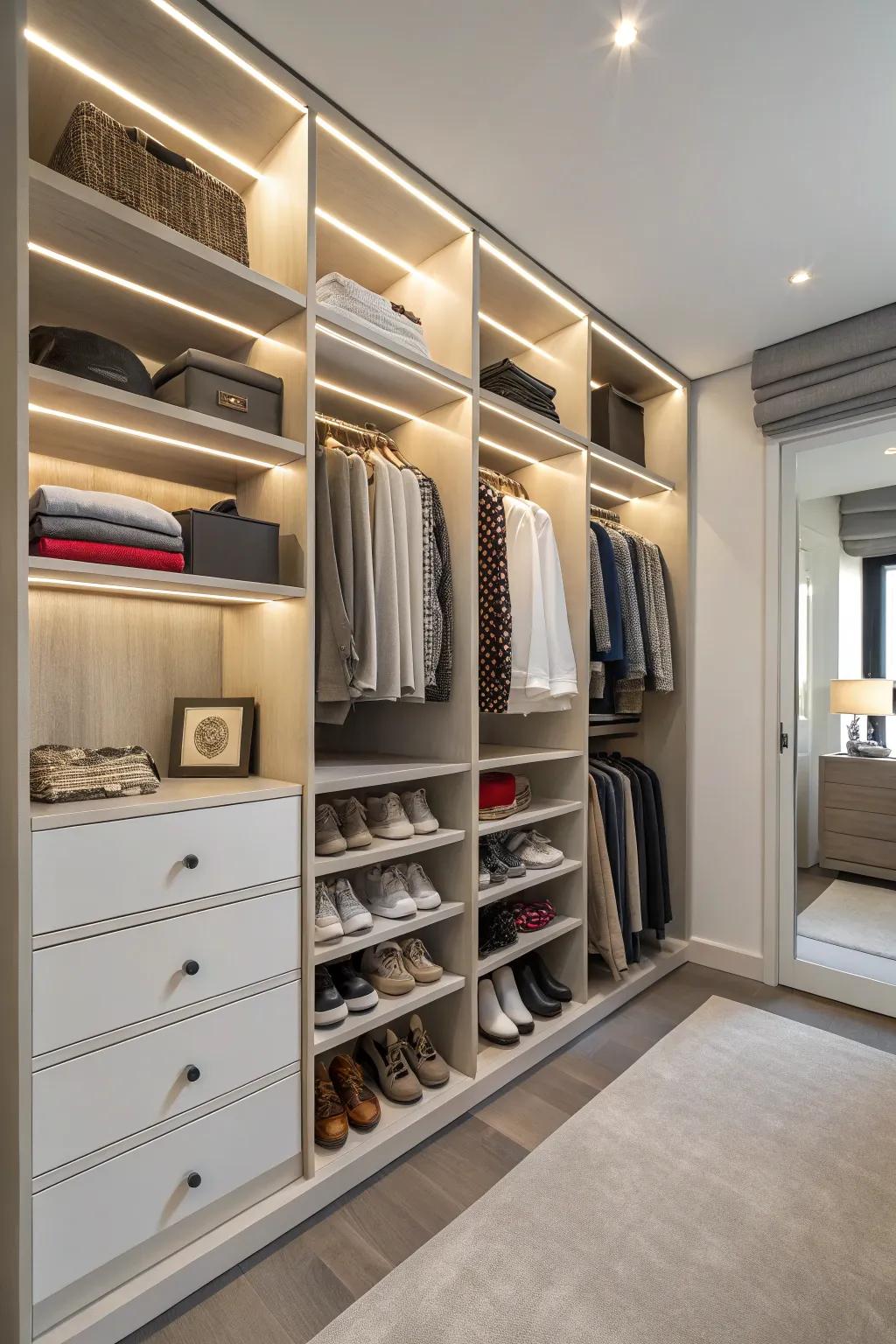 Open cubbies offer ease of access and organization.
