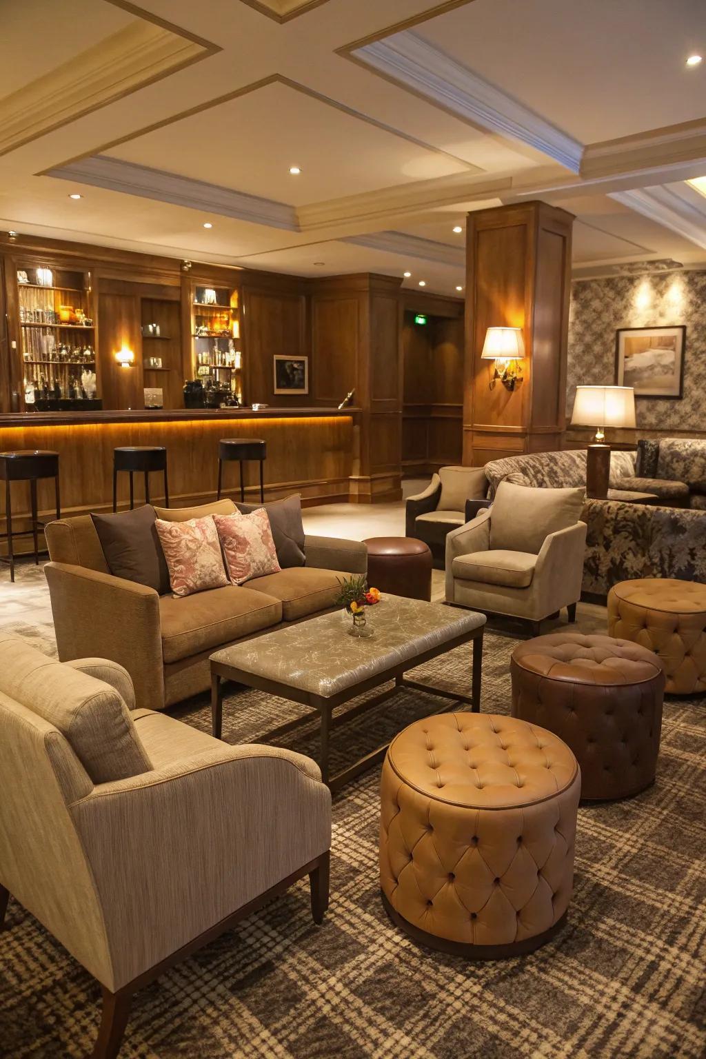A living room with a variety of seating options for relaxation and conversation.