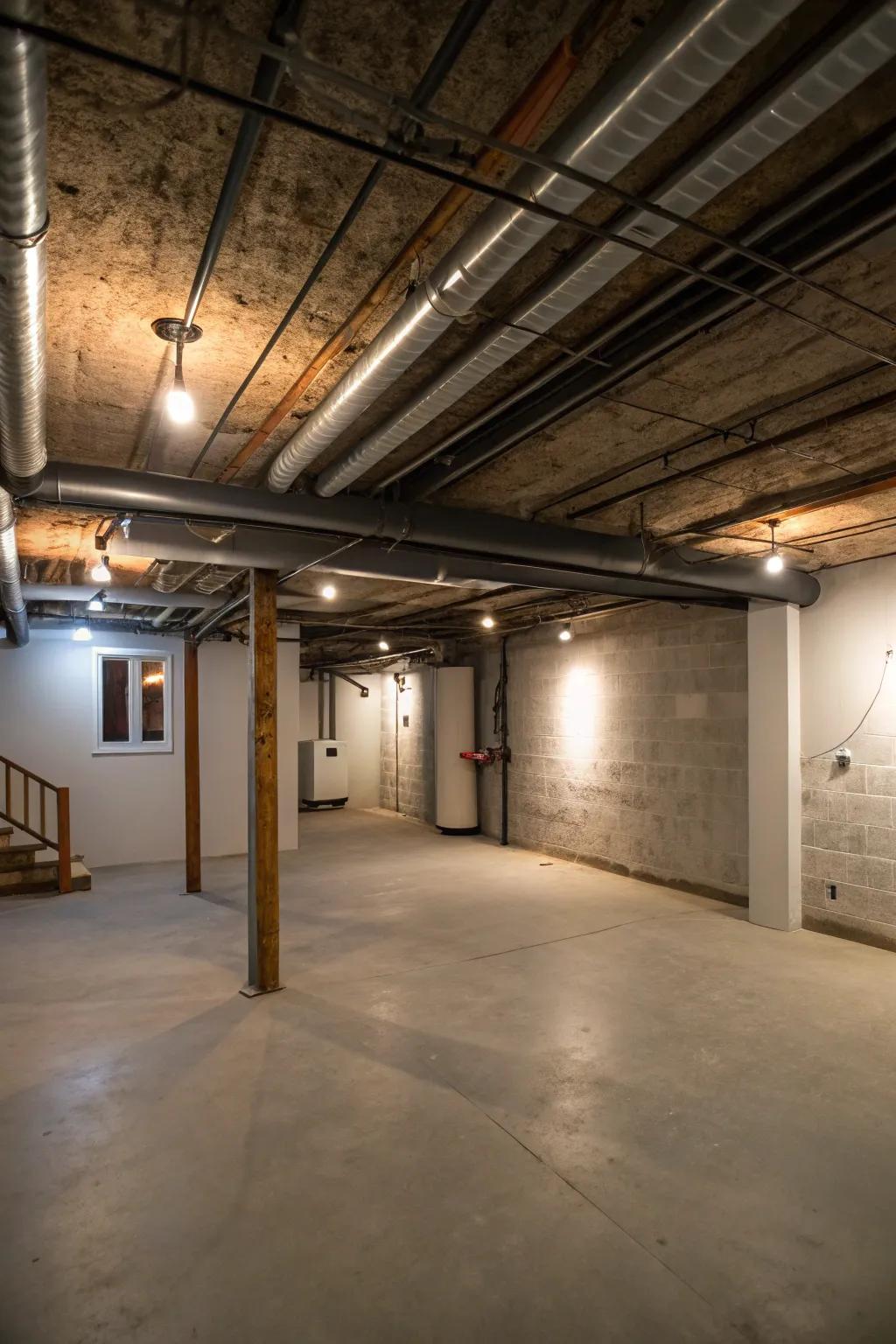 Suspended ceiling treatments cleverly hide construction features.