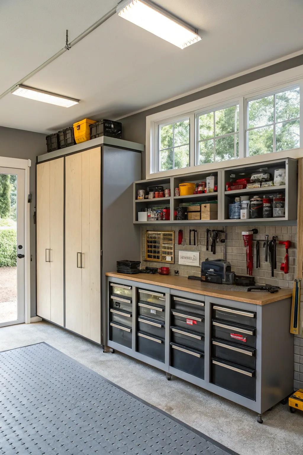 Effective storage maintains a tidy and practical man cave.