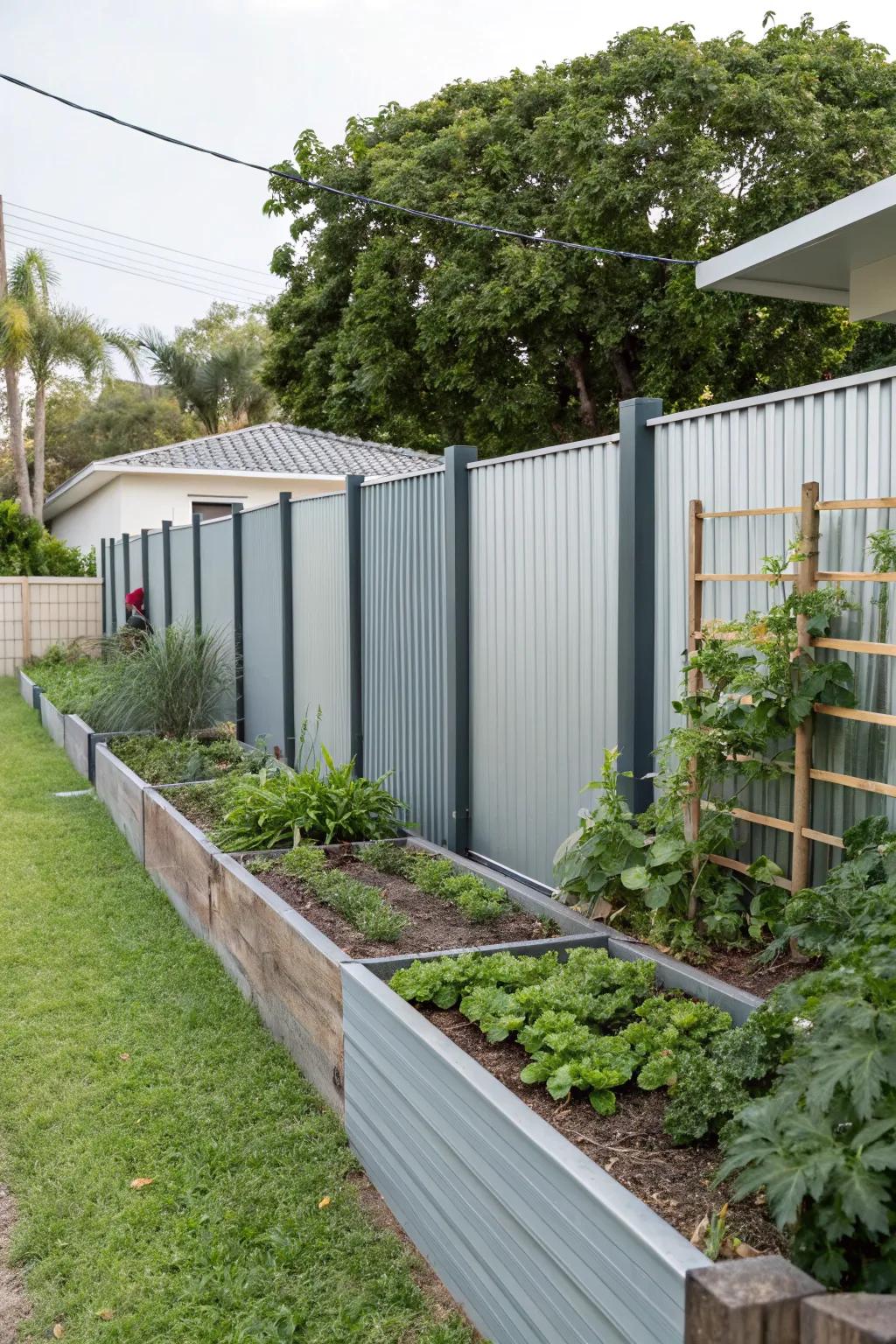 Embrace modern style with sleek corrugated metal fencing.
