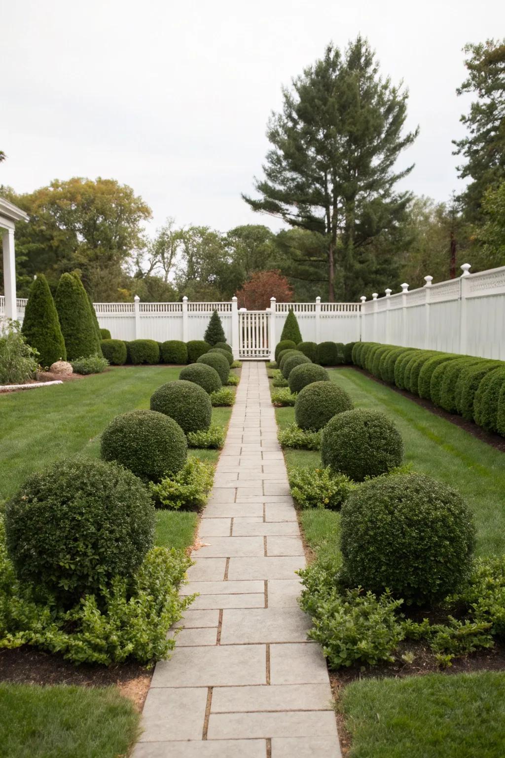 A garden with a symmetric design promoting balance and simplicity.