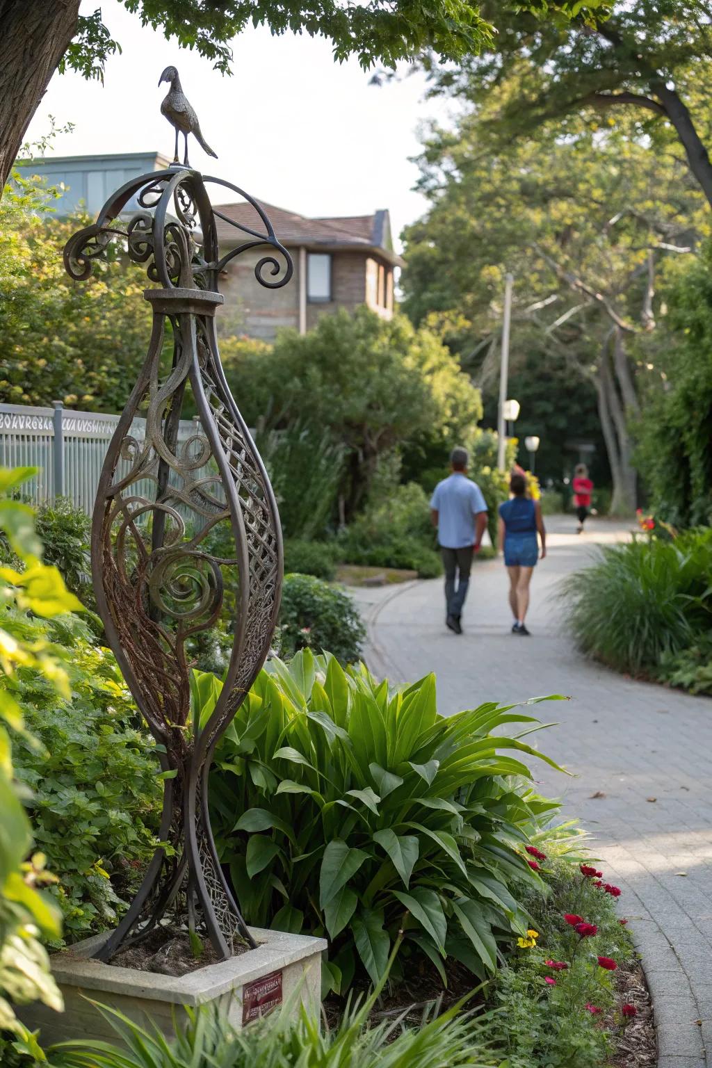 An artistic sculpture that enhances entrance character.