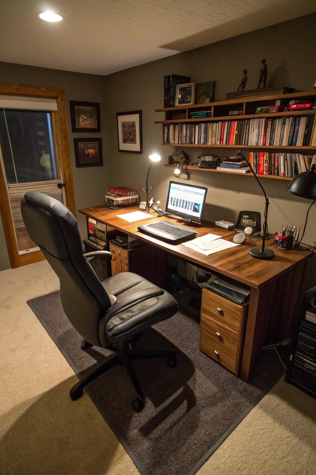 Functional furniture offers comfort and productivity.