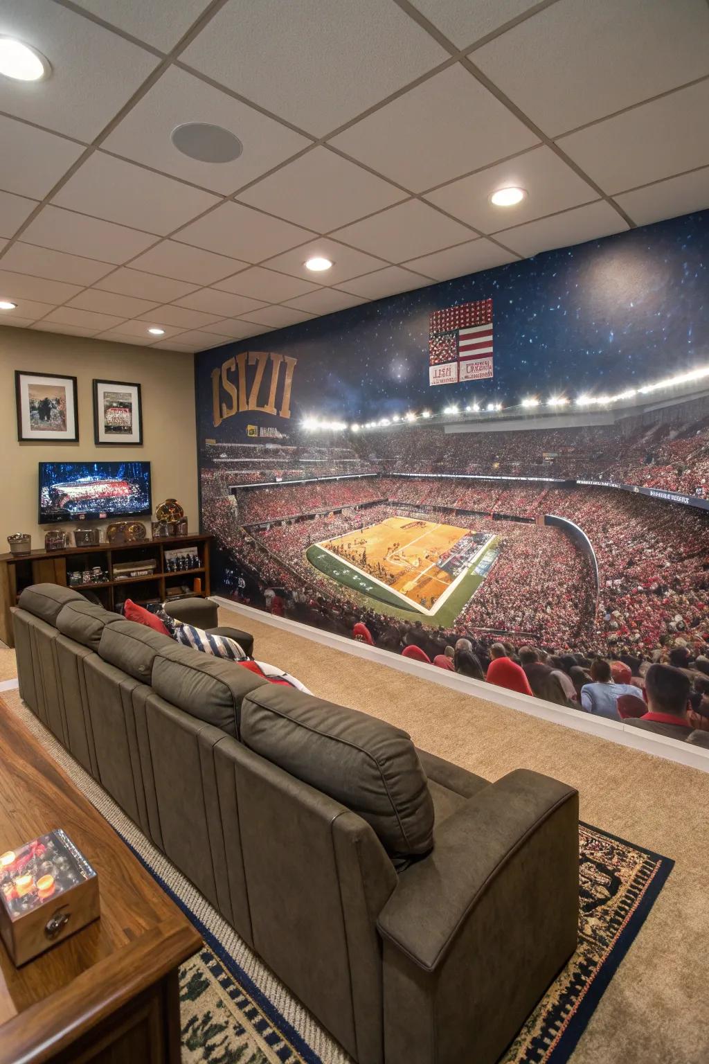 A themed mural can make a bold statement in your man cave.