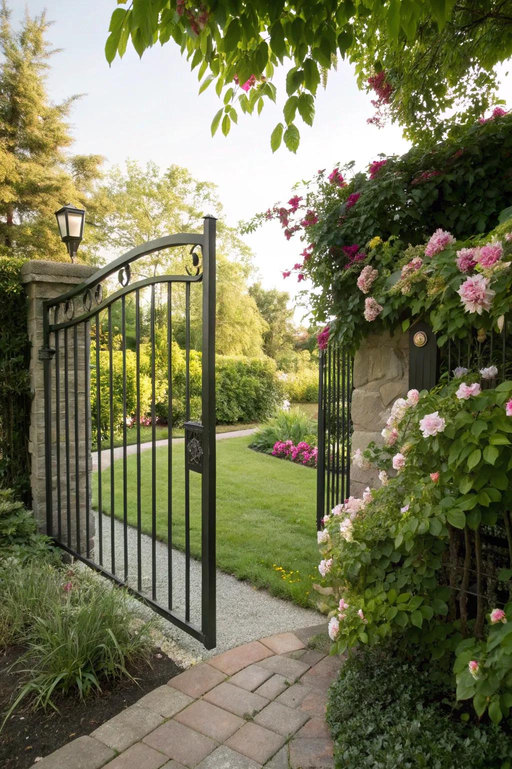 A sturdy metal segment gate that guarantees seclusion while sustaining a stylish facade.