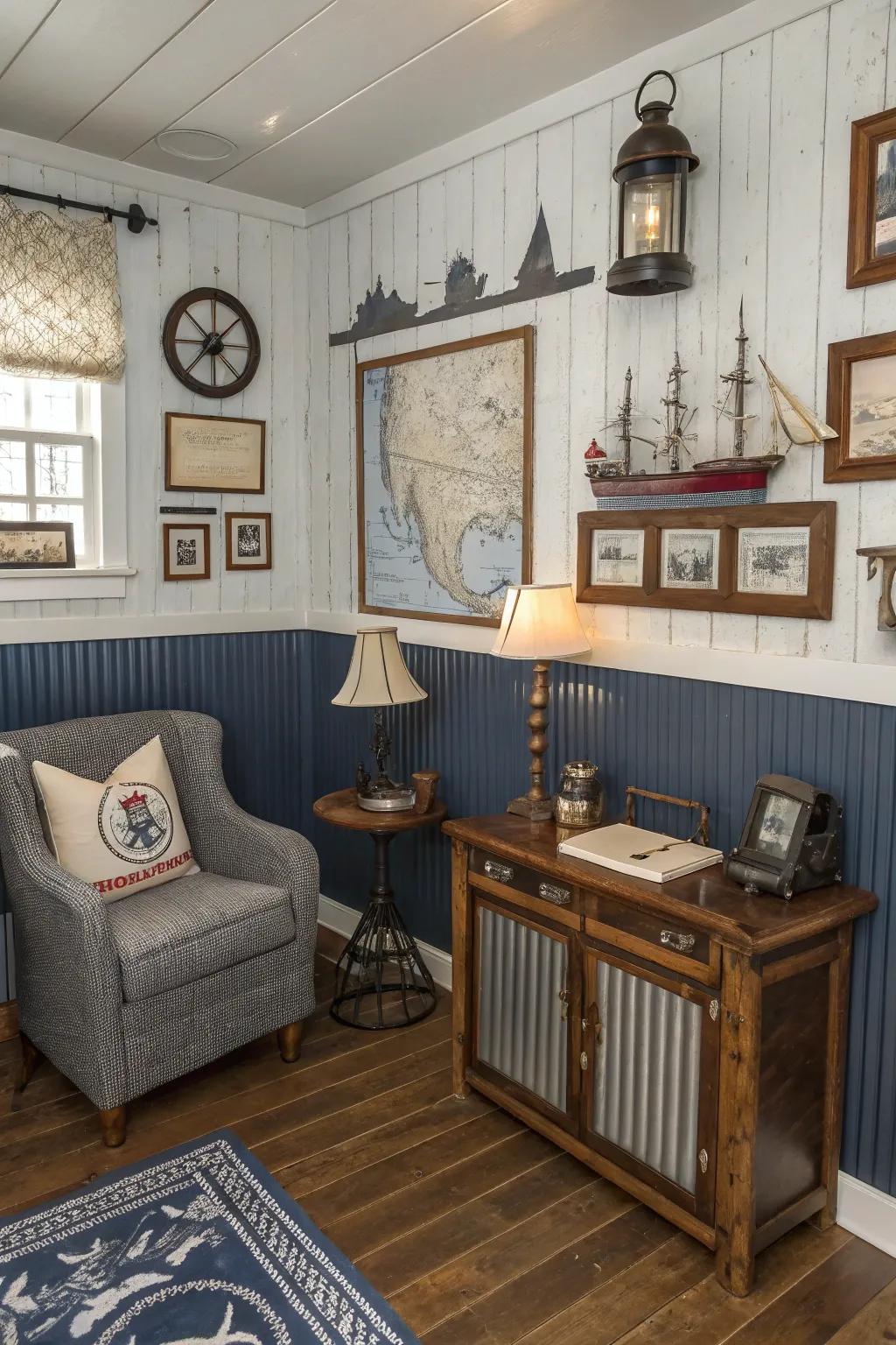 Establish a nautical haven utilizing metal paneling as your foundation.
