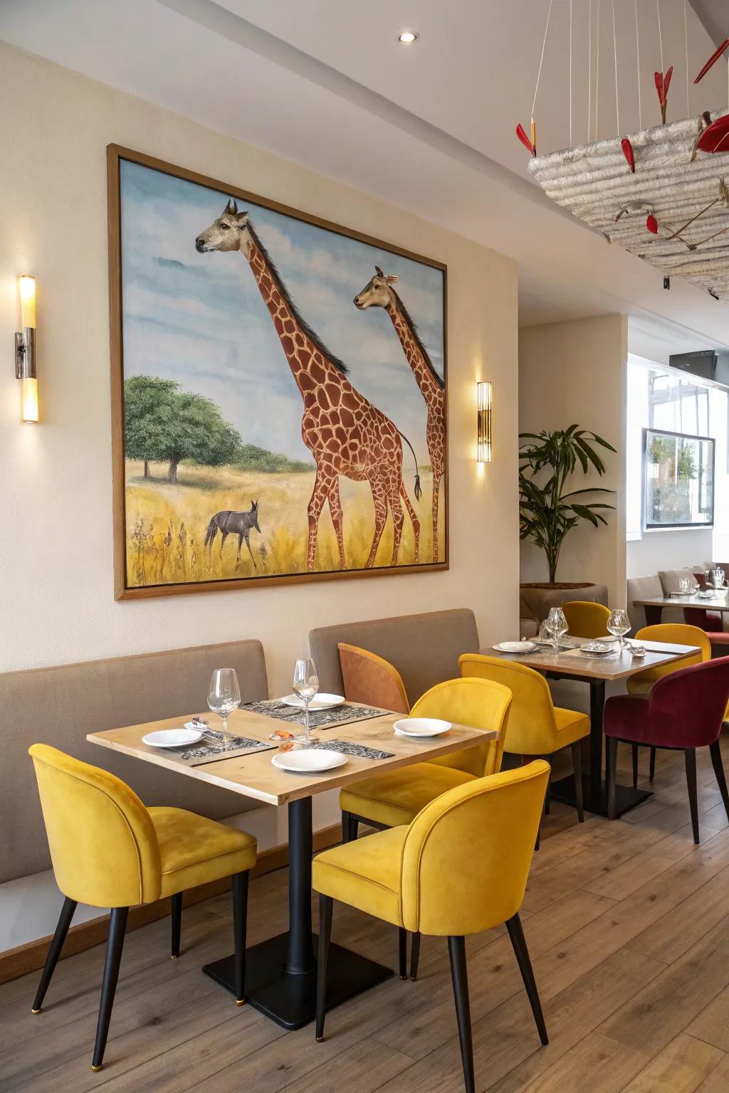Chairs evolve into giraffes, adding a playful feel to your room.