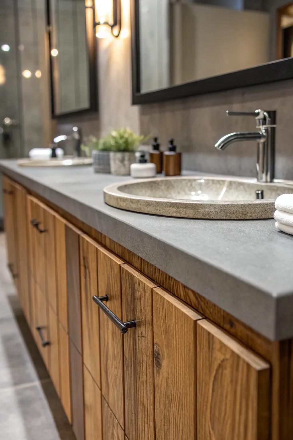 A mix of textures elevates the minimalist bathroom decor.