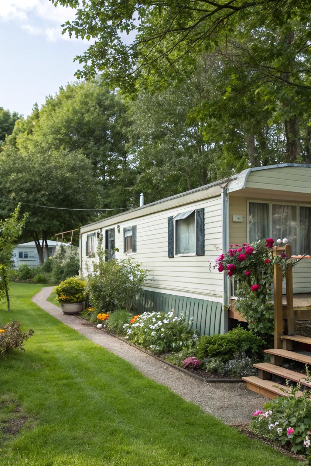 Siding combined with garden elements produces a smooth outdoor charm.