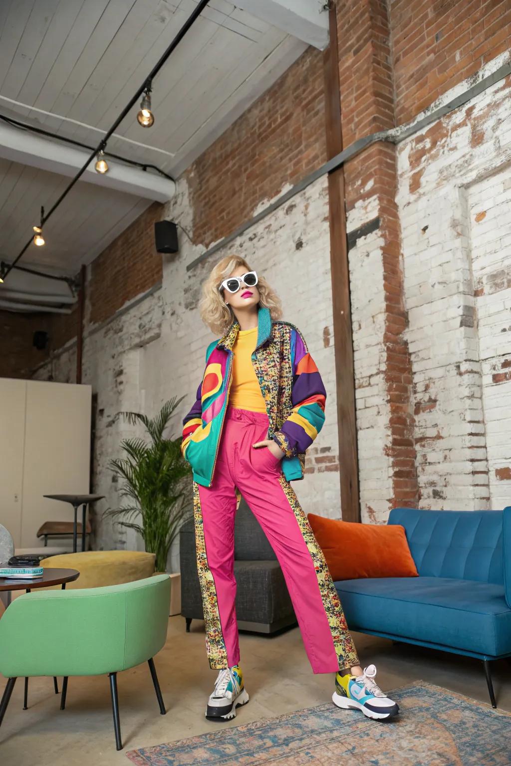 A bold and vibrant music star attire.
