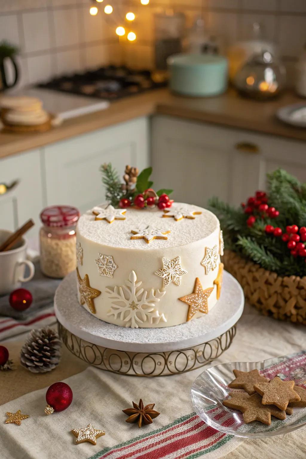 Christmas cake featuring textured icing designs