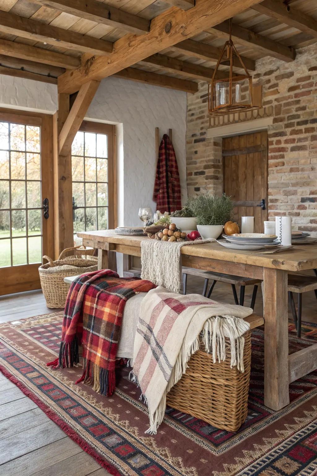 Layering textures introduces warmth and dimension to the room.