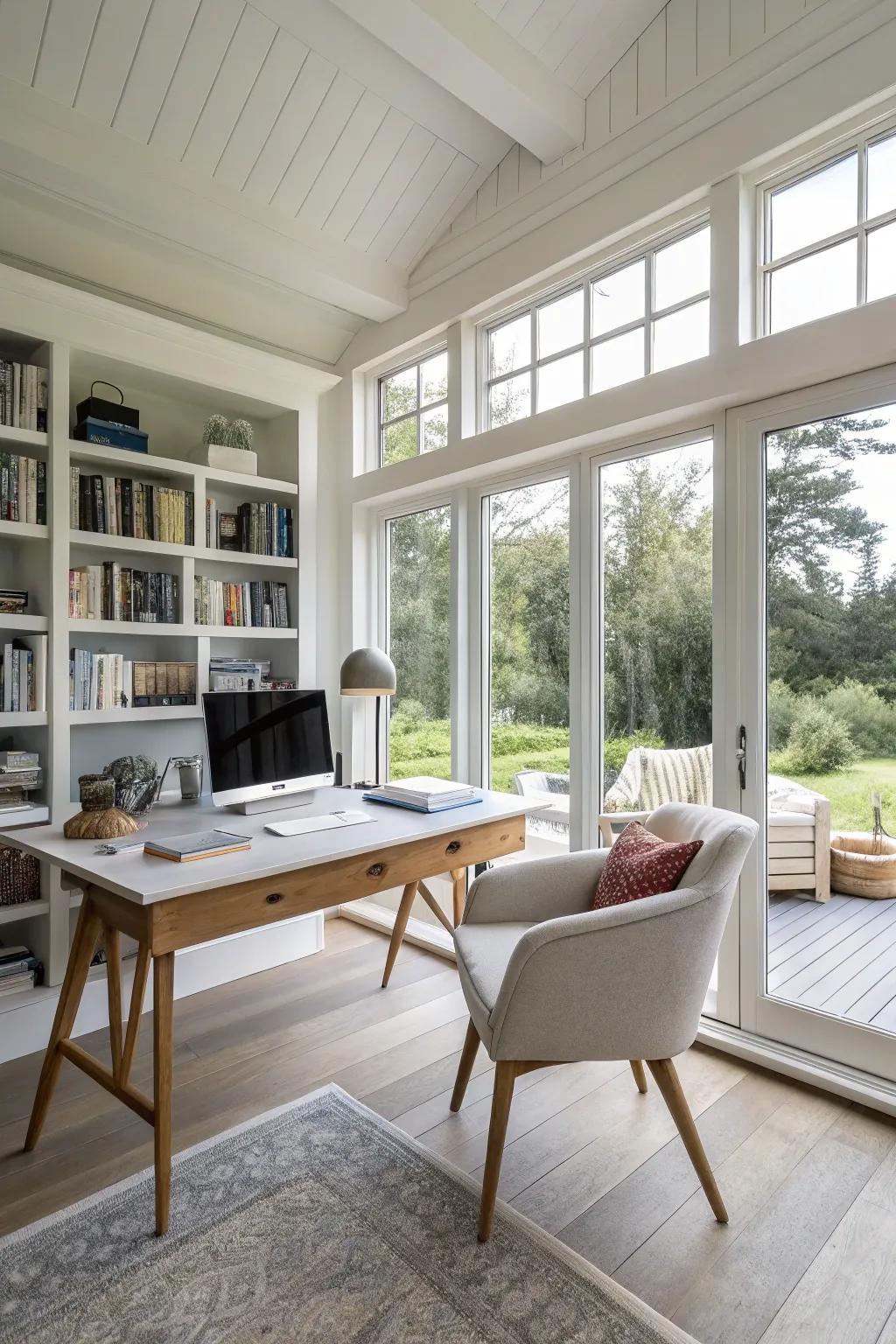 An open and uncluttered home office arrangement.