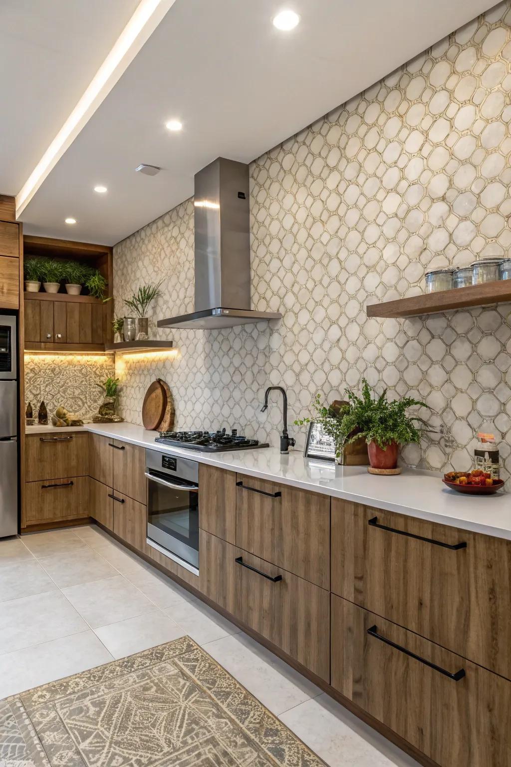 Layered panels add depth and invite touch.