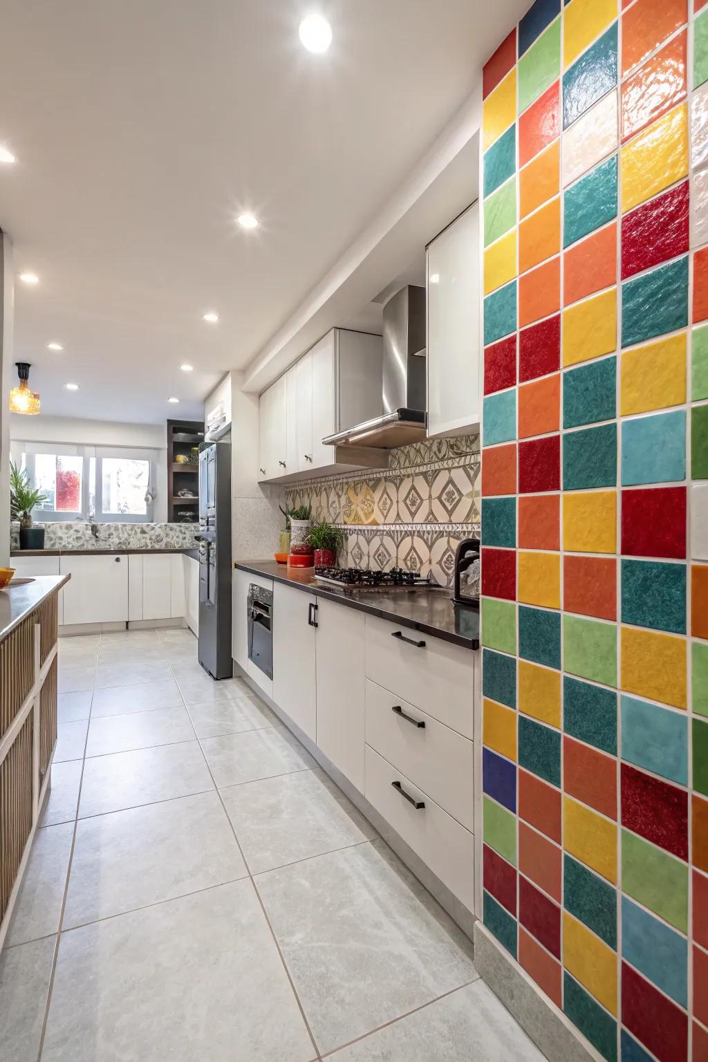 Accent walls create a focal point with unique tile designs.
