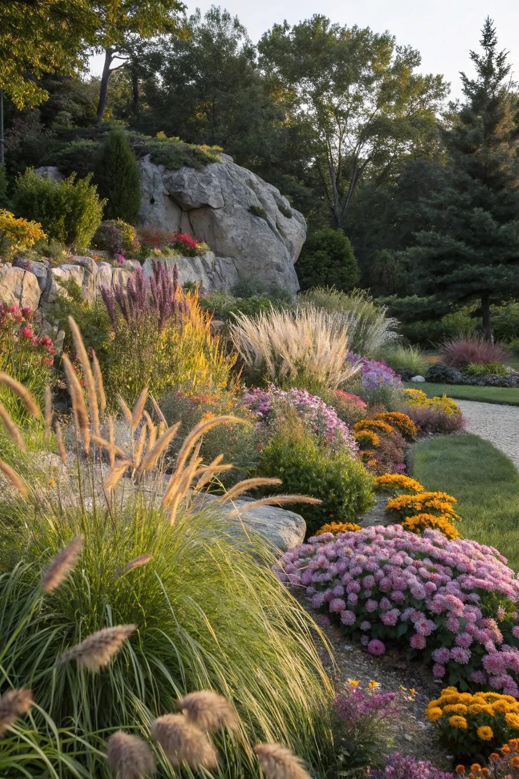 A variety of plants adds vibrancy and life to your rock garden.