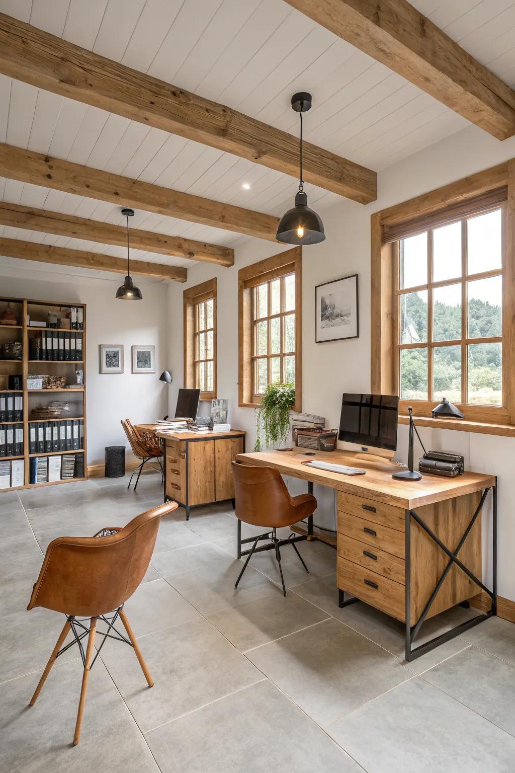 Simple furniture ensures a clean and efficient office space.