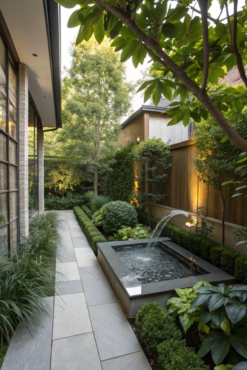A water feature adds peace and visual interest.