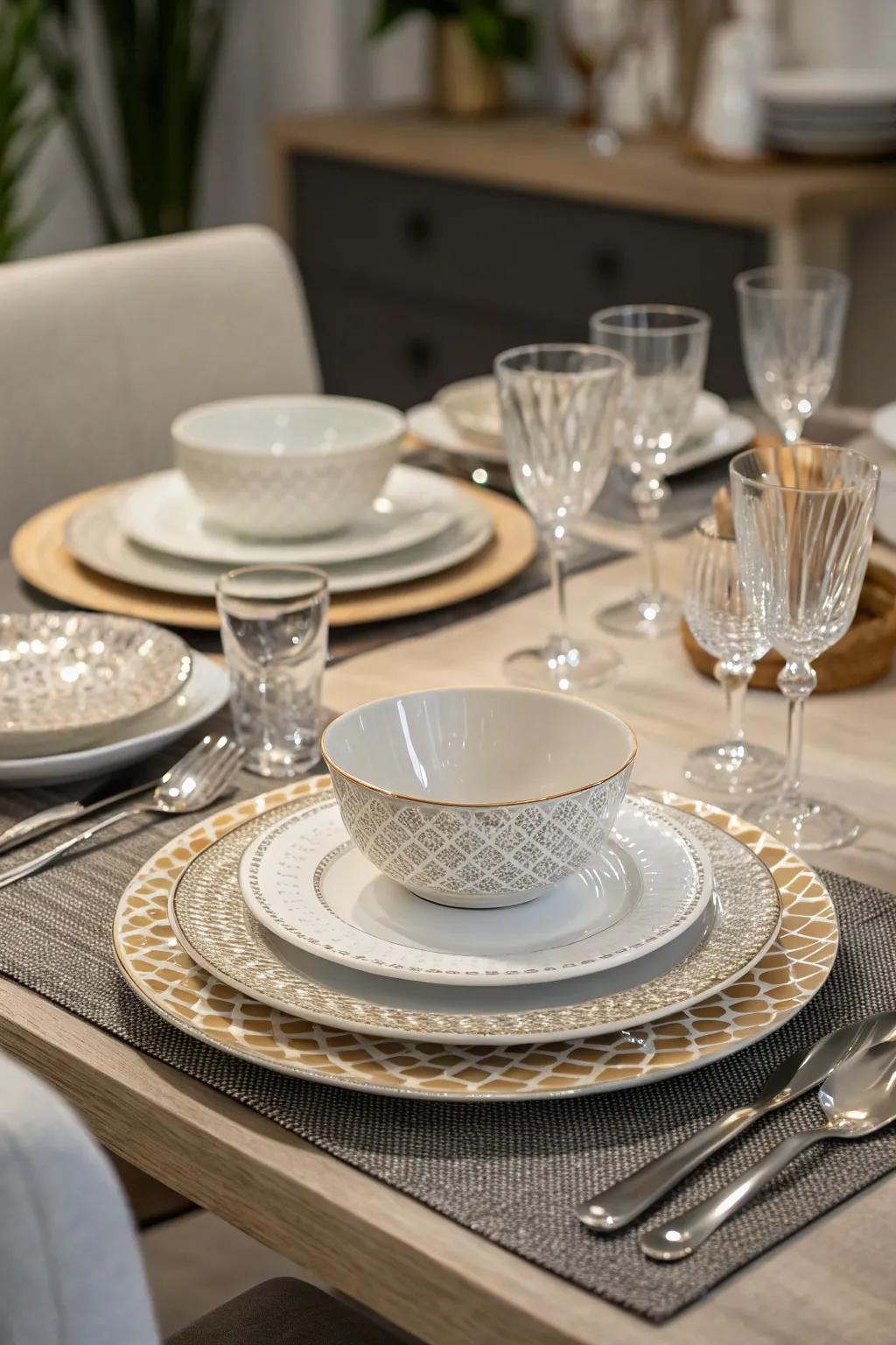 Layered settings give a touch of class and depth to the table.