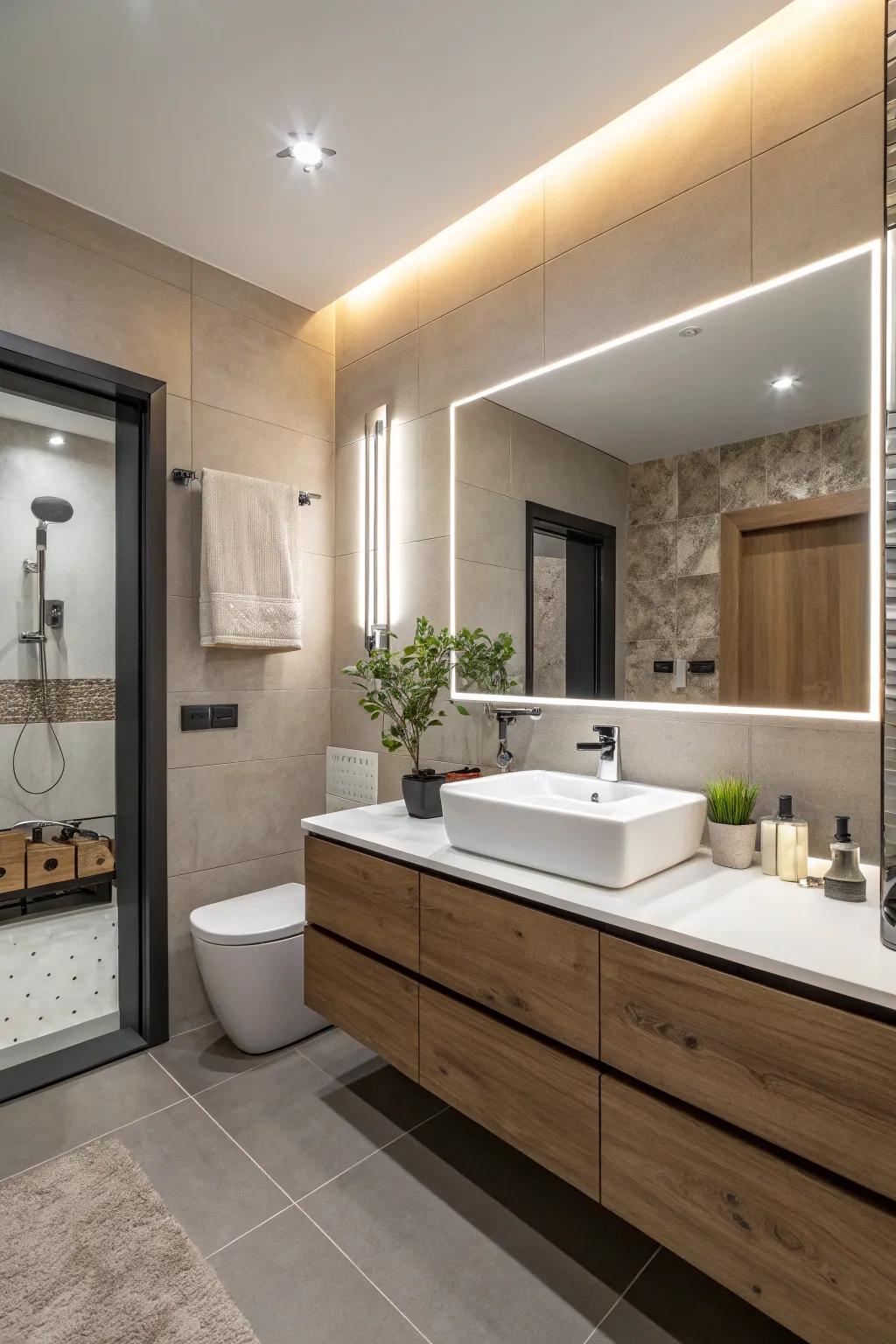 Sustainable LED lighting contributes to an eco-friendly bathroom.