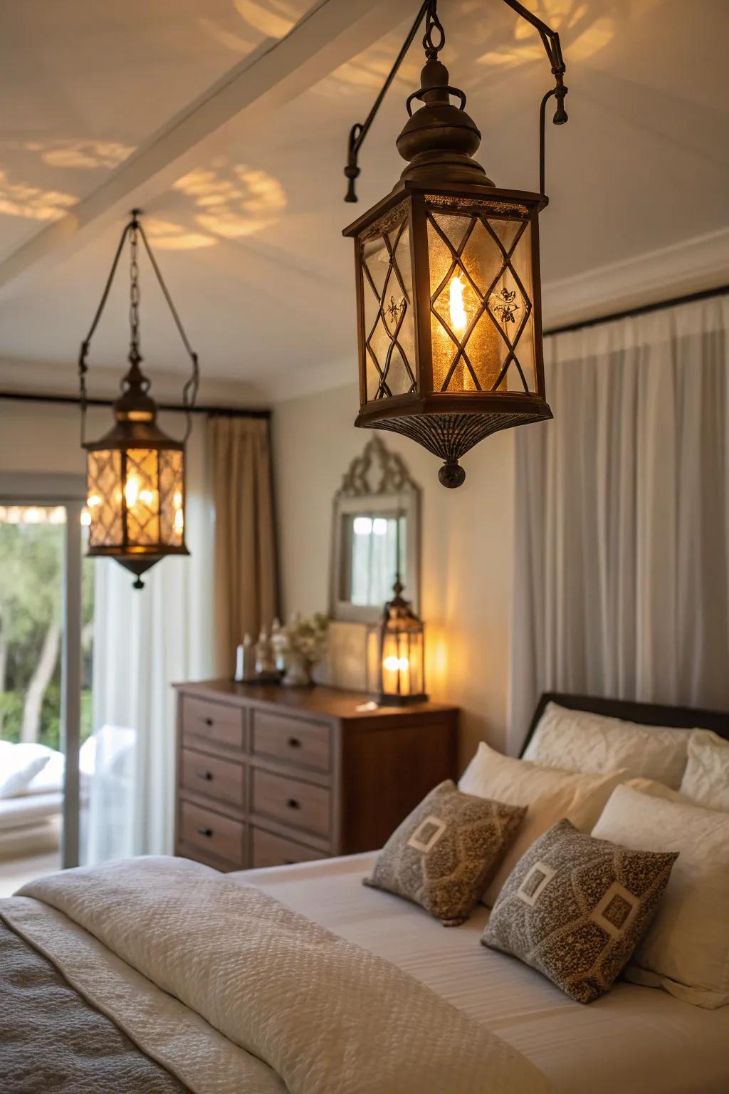 Relaxed lighting enhances the cozy feel of a western sleeping quarters.