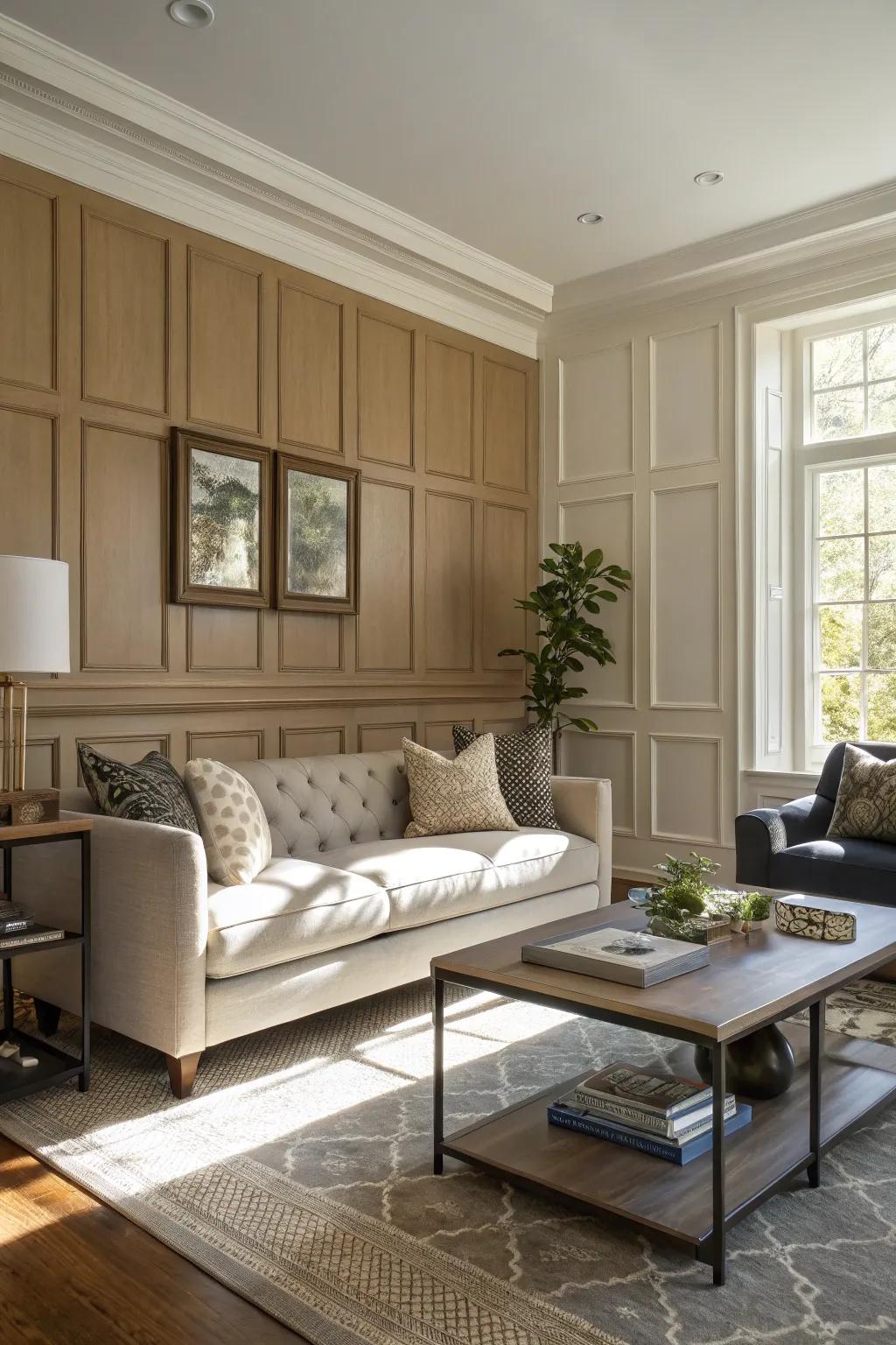 Traditional meets contemporary in an atmospheric living space.