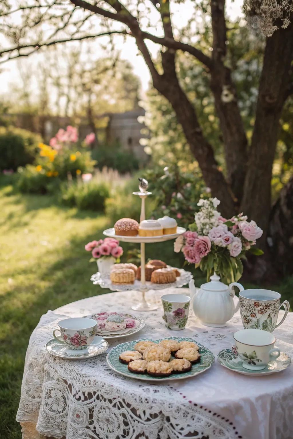 A vintage tea party setup for a charming Mother's Day celebration.