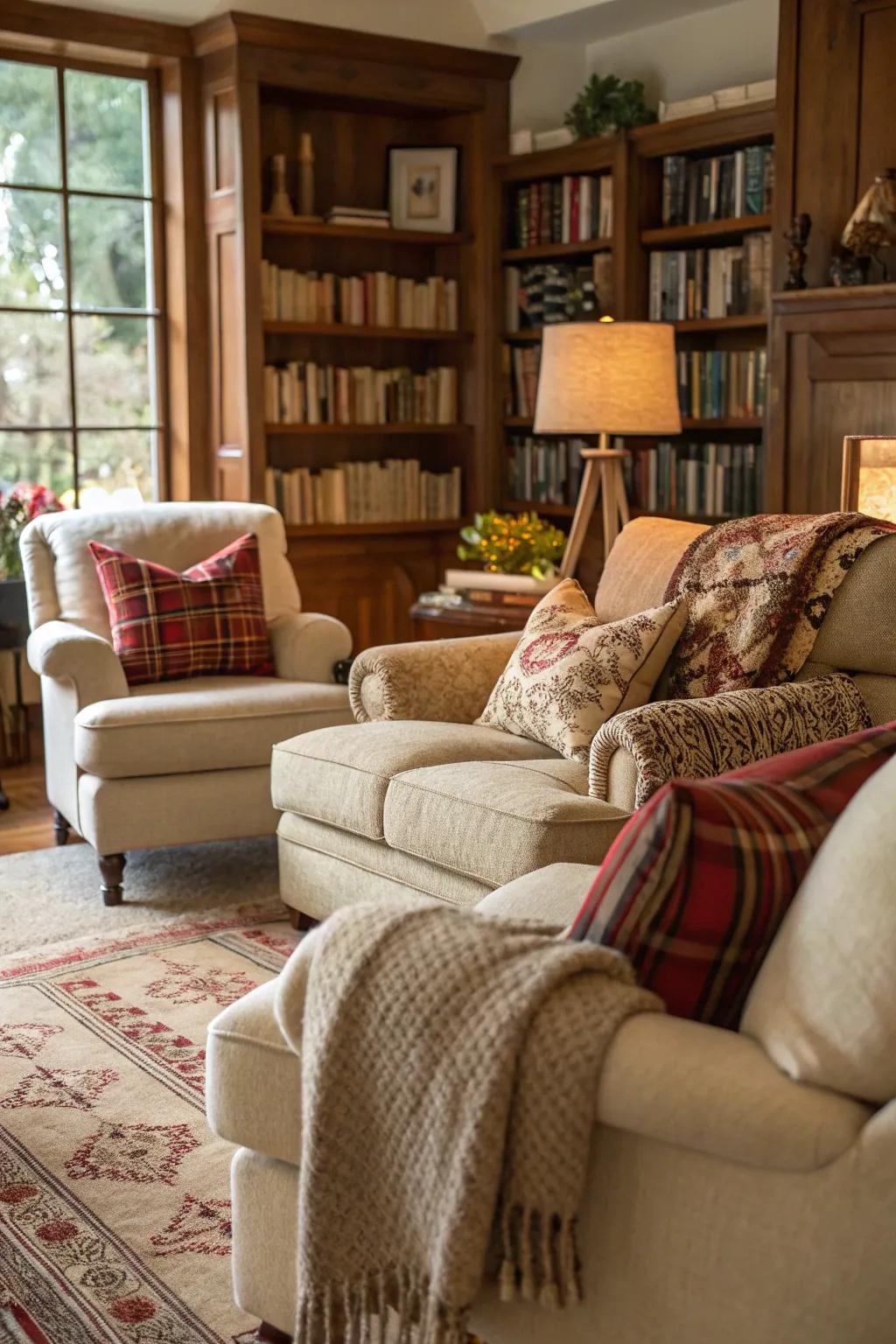 Comfortable furniture is key for a welcoming living room.