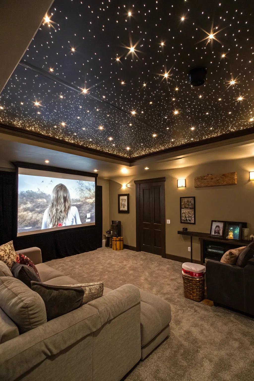 Artificial star lights give a touch of wonder to your movie space.
