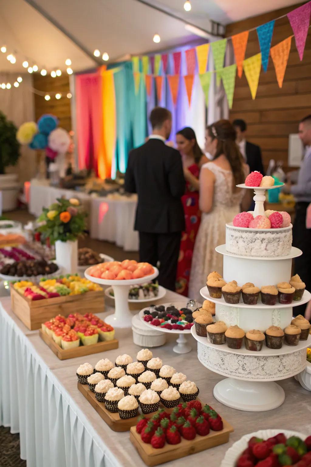 Interactive dessert stations add a playful element to the reception.