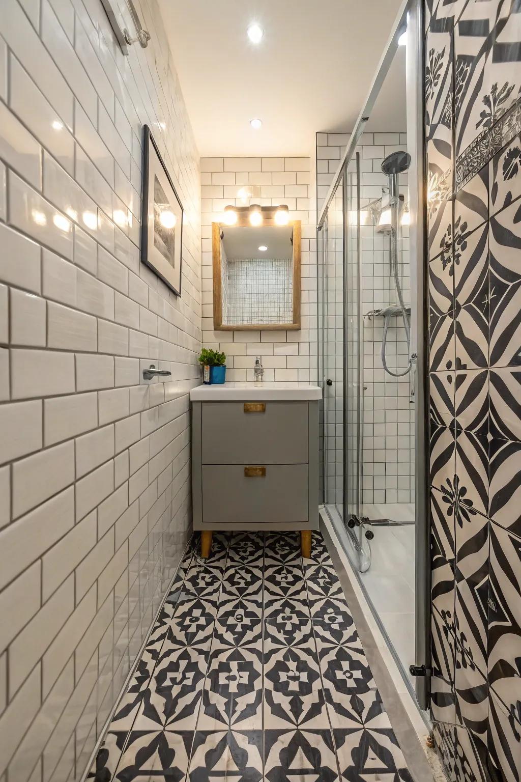 Eye-catching tiles add character to small bathrooms.