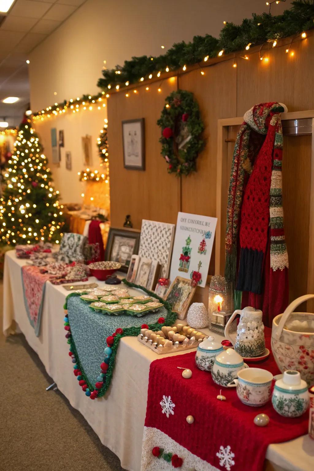 A creative holiday craft exchange area filled with ideas.