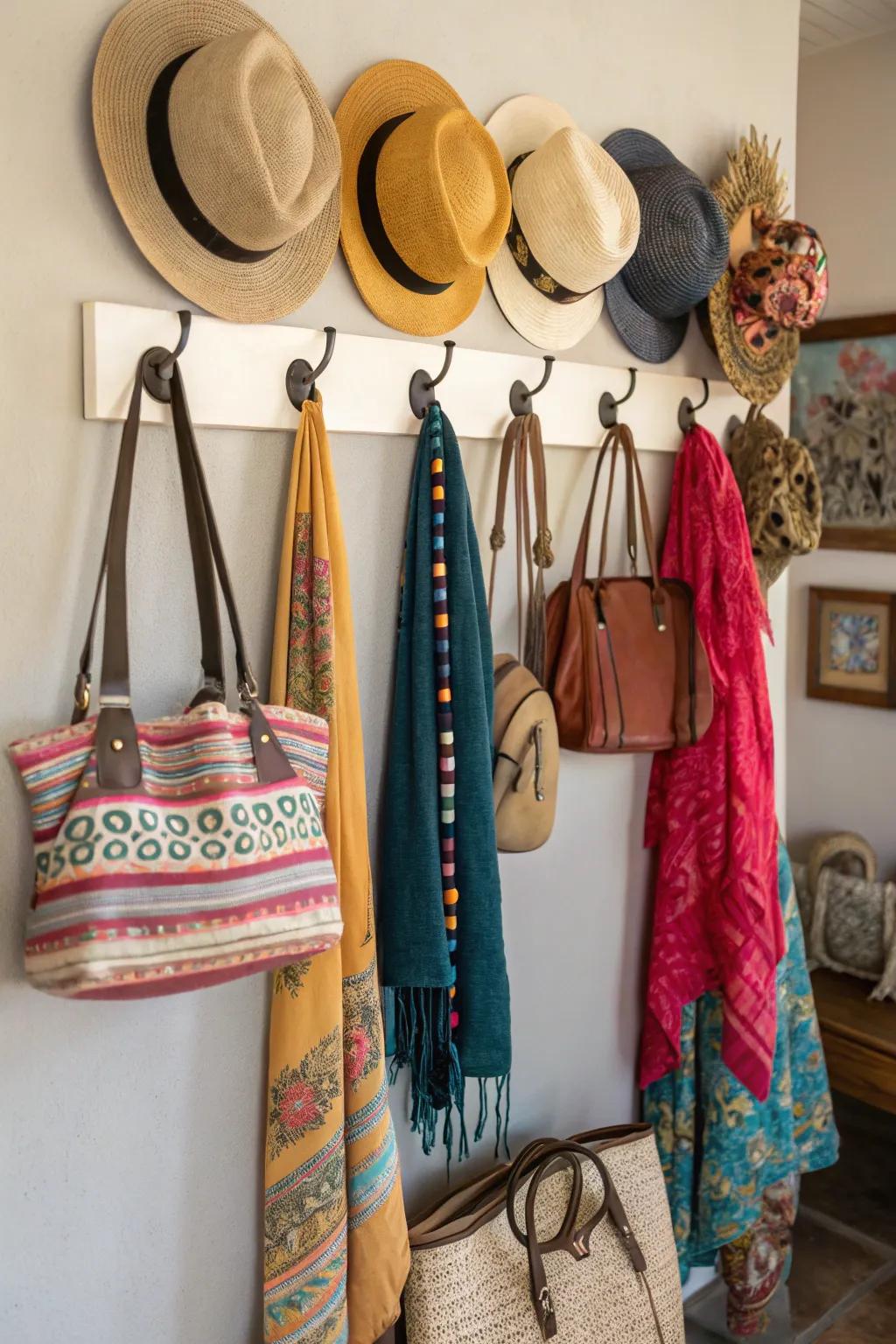 Hooks transform accessories into a visual feature.