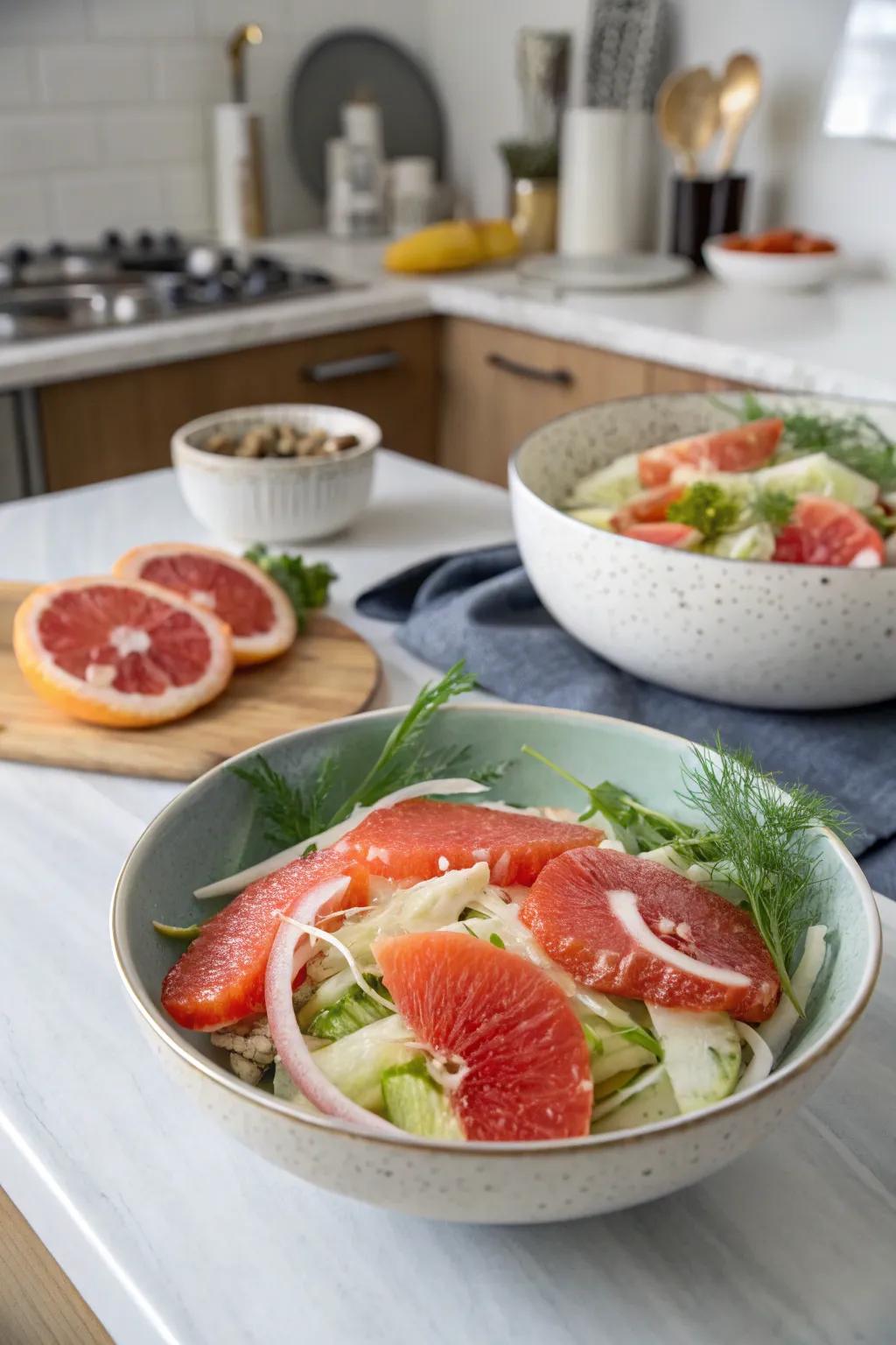 A refreshing citrus and greens salad to brighten the table.